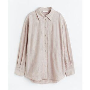 H&M Light Beige Oversized Button Down Crinkle Shirt Small NWOT 1121941003